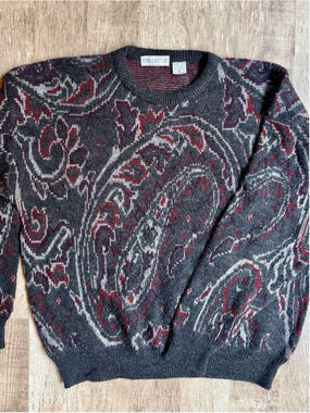 Vintage 80s Collectif Made in Italy Paisley Sweater XL Wool Blend Oversized Knit